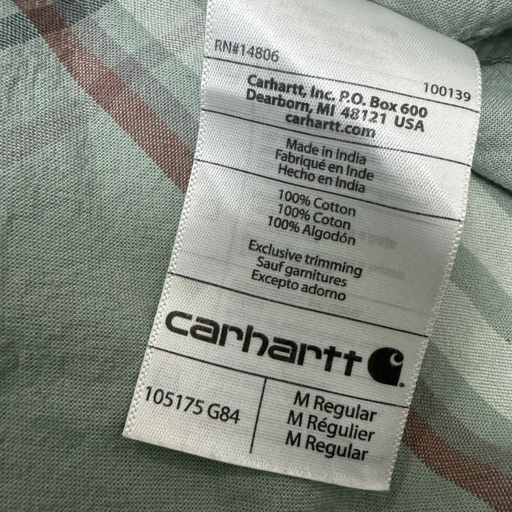 Carhartt Men’s S/S Loose Fit Mid Weight Green Plaid Shirt Workwear Medium